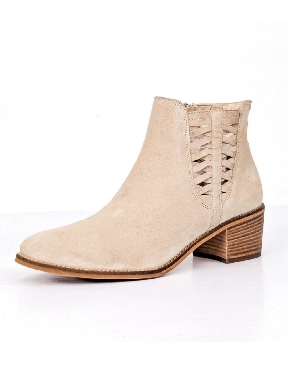 Paul Green Vienna Suede Braided Detail Ankle Booties Biscuit Beige Size US 10.5